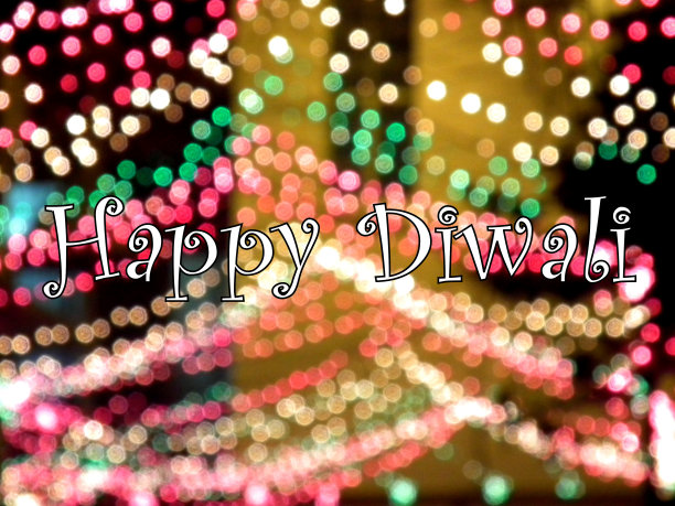 快乐的排灯节文本在灯光背景图片下载