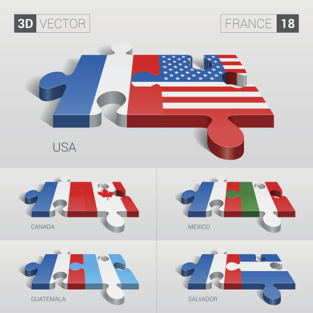 法国国旗。3d矢量拼图。18。图片下载