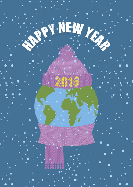 新年快乐。地球在冬天。针织帽行星图片下载