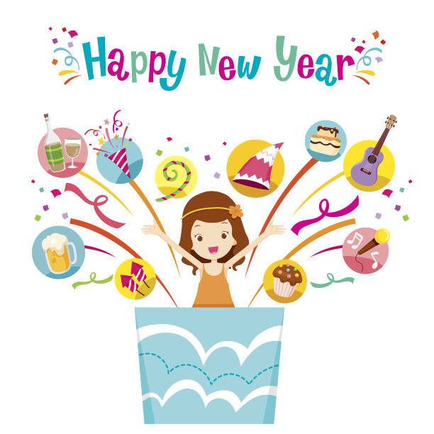 女孩在礼品盒与政党对象图标图片下载