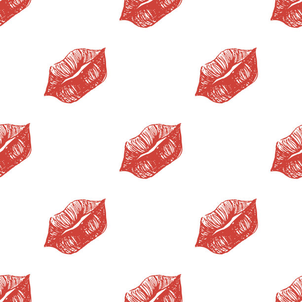 红白嘴唇勾画出无缝图案纹理背景矢量图片下载
