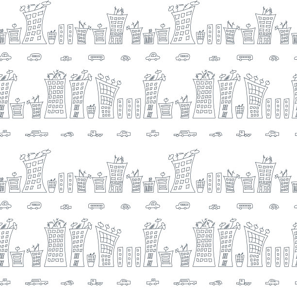 向量无缝模式。卡通城市房屋和交通图片下载