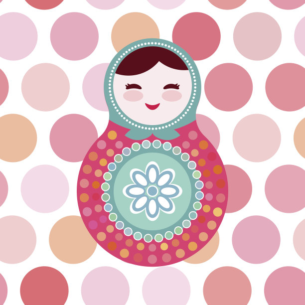 俄罗斯套娃，粉色波点背景卡片矢量图图片下载