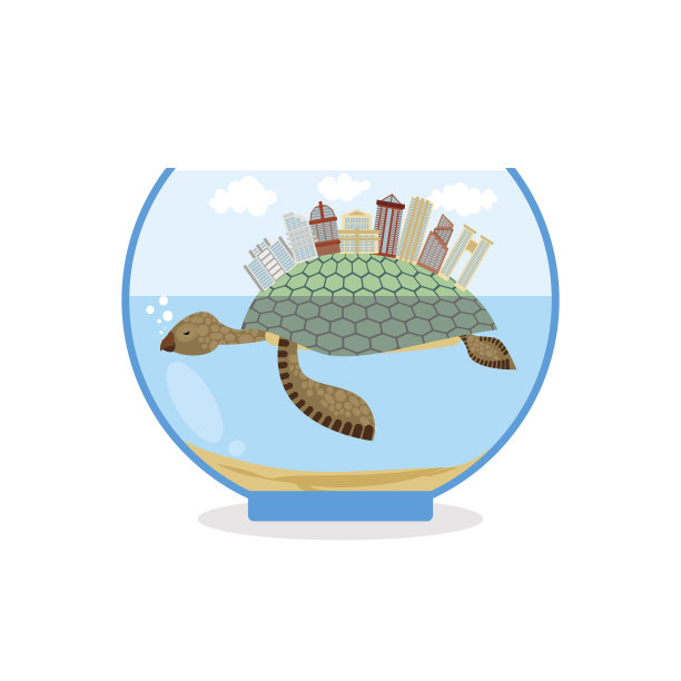 龟壳上的迷你城市。inaquarium微生态系统。图片下载