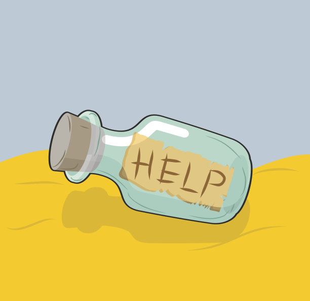 在沙子上有“帮助”字样的透明瓶子。玻璃器皿SOS图片下载