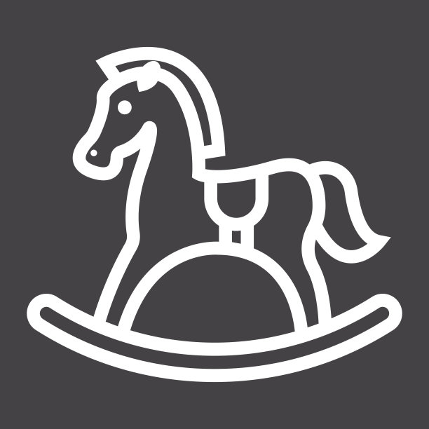 摇摆马线图标，木制玩具，矢量图形，黑色背景上的线性图案，eps 10。图片下载