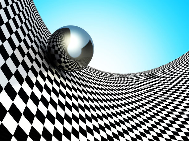 方格表面的金属球。抽象的背景图片下载