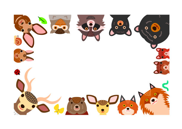 林地动物相框，孤立在白色图片下载