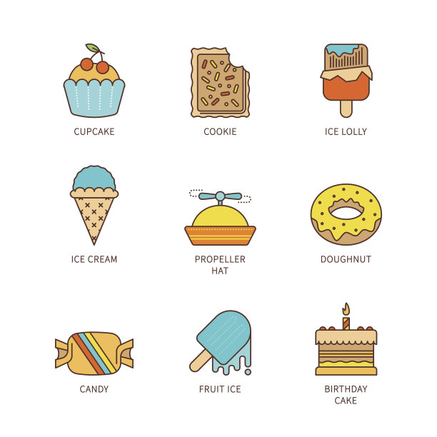 矢量最小线性艺术平面甜食图标集图片下载