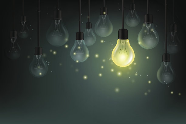 在黑暗的背景上有萤火虫的灯泡。概念矢量图。图片下载