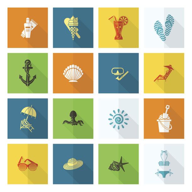 夏季和海滩简单的平面图标图片下载