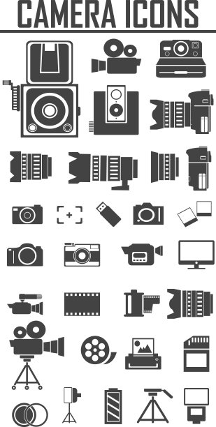 相机和视频图标集，插图eps 10，大包图片下载