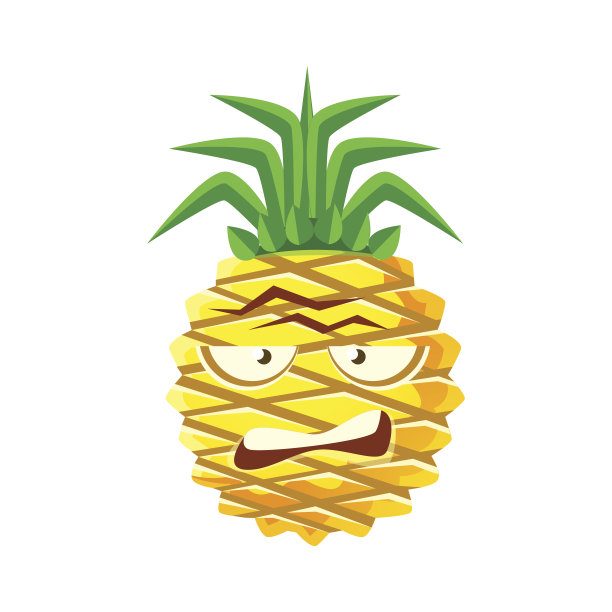 怀疑论者菠萝的脸。可爱的卡通表情符号字符向量插图图片下载