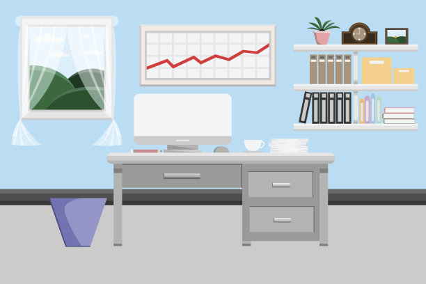 室内办公室设计，电脑及配件设计。向量和插图图片下载
