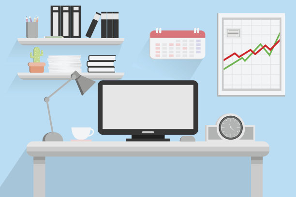 室内办公室设计，电脑及配件设计。向量和插图图片下载