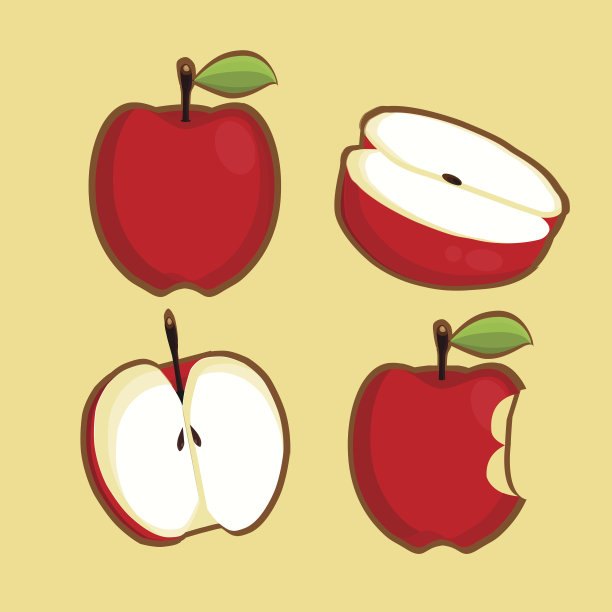 苹果向量的集合。咬伤。矢量图标。背景。孤立的图片下载