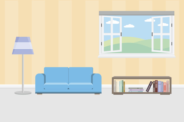 有家具和窗户的室内客厅。向量和插图图片下载