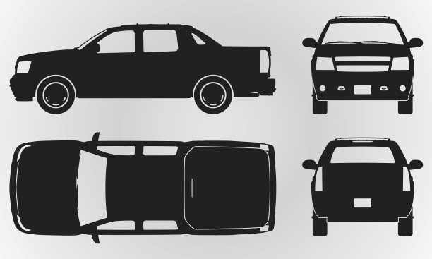 前，后，顶部和侧面皮卡的投影图片下载