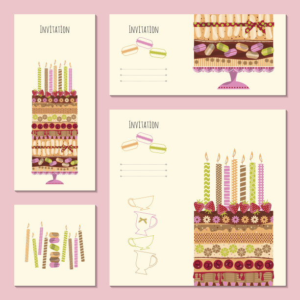 多层蛋糕的请帖。生日，周年纪念，儿童聚会。图片下载