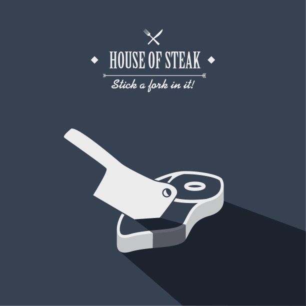 牛排海报。餐厅菜单的封面。长影子的卡通图片下载