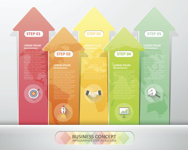 设计箭头信息图5个步骤。矢量插图。图片下载