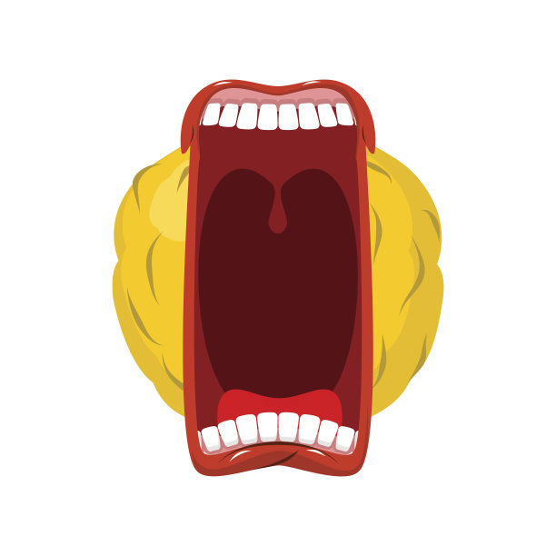 表情符号的尖叫声。张开嘴和牙齿。疯狂的Emoji。情感大喊。黄色的球头图片下载