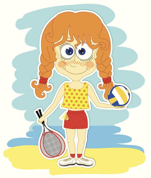 带着球和球拍的有趣女孩图片下载