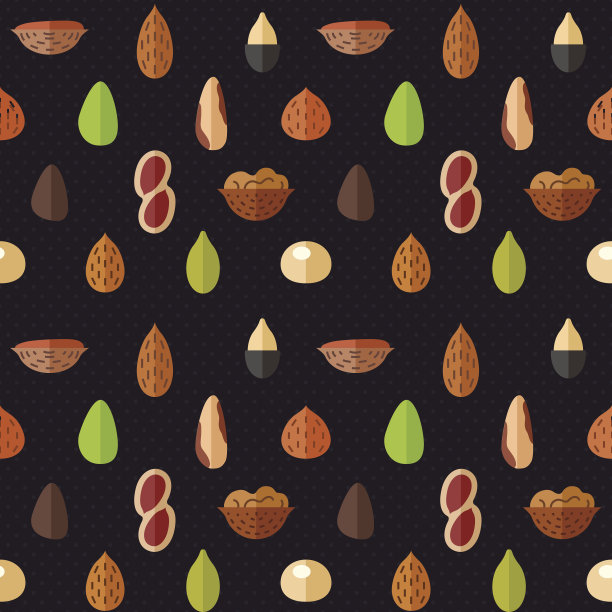 坚果和种子矢量无缝模式(第二部分)。平面设计。图片下载