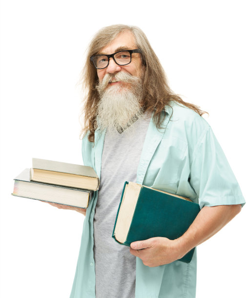 戴眼镜看书的高年级学生。老人教育，长者胡须图片下载