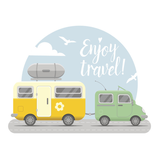 矢量大篷车拖车结束汽车插图图片下载