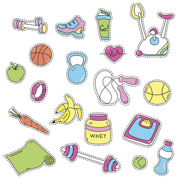 运动贴纸。手绘健身徽章。图片下载