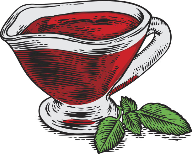 配红番茄酱和绿罗勒叶的船形肉卤盘图片下载