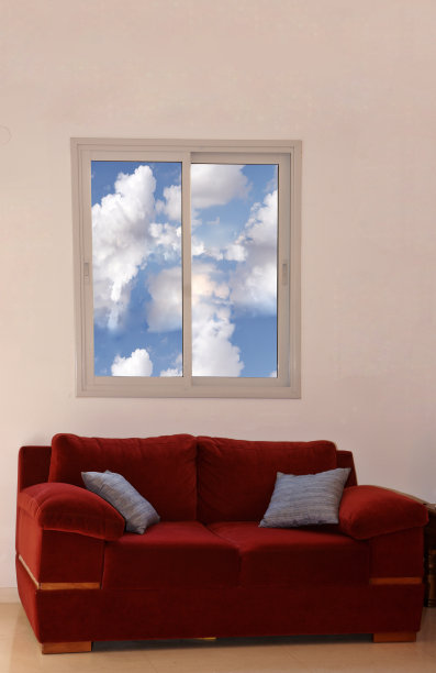 红色沙发的现代客厅图片下载