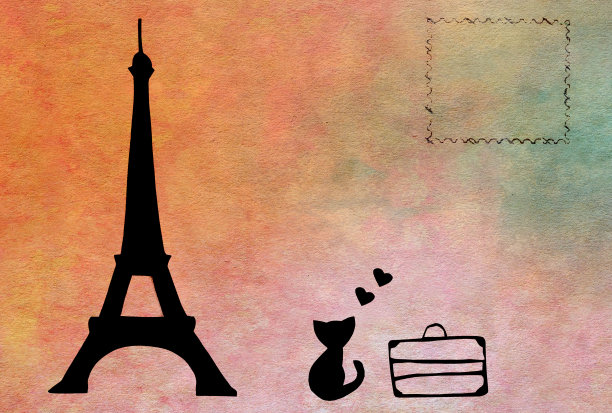 巴黎艾菲尔铁塔-纸剪影-明信片图片下载