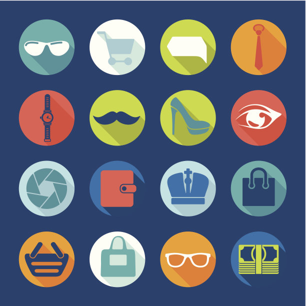 一套时尚平面图标图片下载