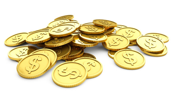 3D渲染金币在白色的背景图片下载