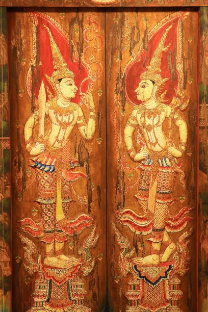 传统泰式绘画艺术在寺庙墙壁上图片下载