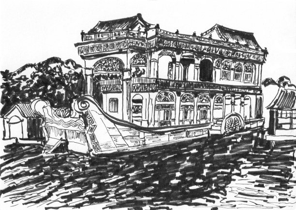 颐和园石船素描图片下载