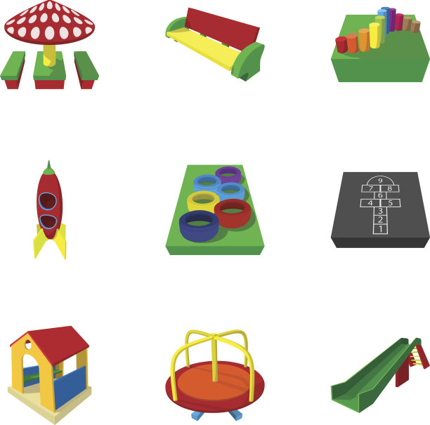 公园庭院图标设置，卡通风格图片下载