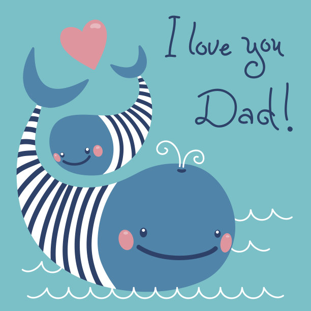 祝您父亲节快乐。带有可爱鲸鱼的卡片。图片下载
