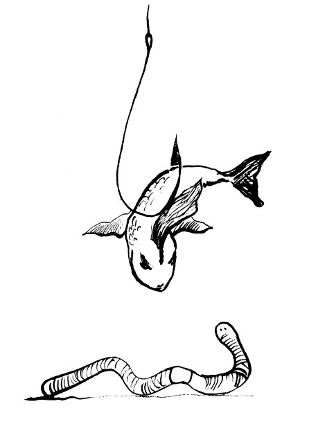 鱼钩、鱼、蚯蚓——笑话图片下载