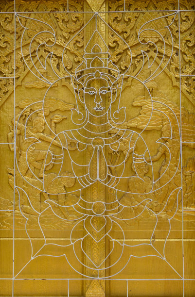 泰国寺庙窗户上的天使形状的弧形钢图片下载