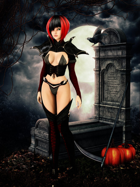 万圣节之夜墓地里的女人图片下载