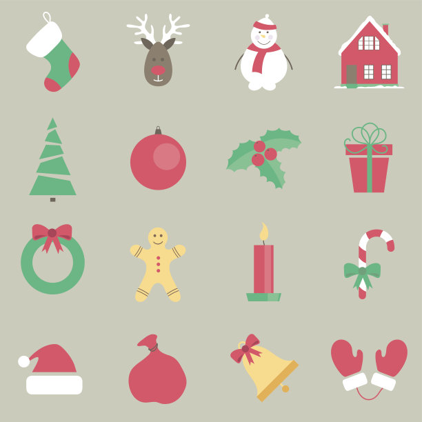 矢量设置与圣诞节，新年扁平图标图片下载