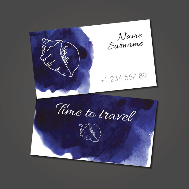 名片与海贝水彩染色图片下载