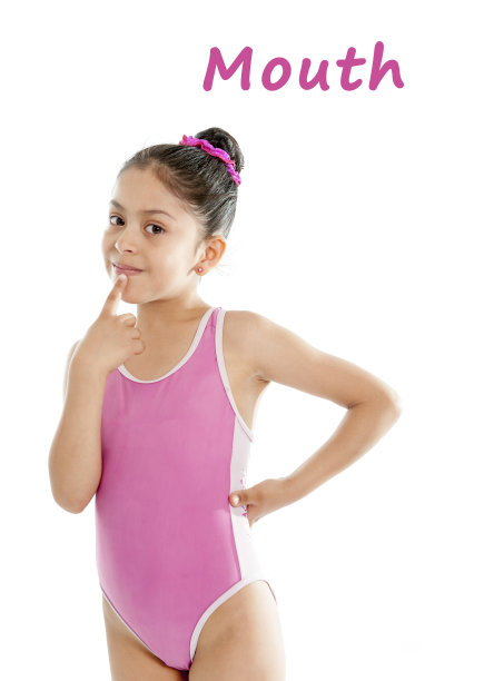 女孩指着她的嘴在白色的背景图片下载