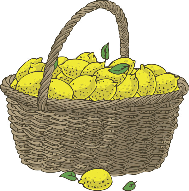 柳条篮子与成熟的黄色柠檬图片下载
