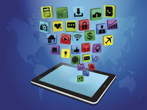 带有商业图标的平板电脑图片下载