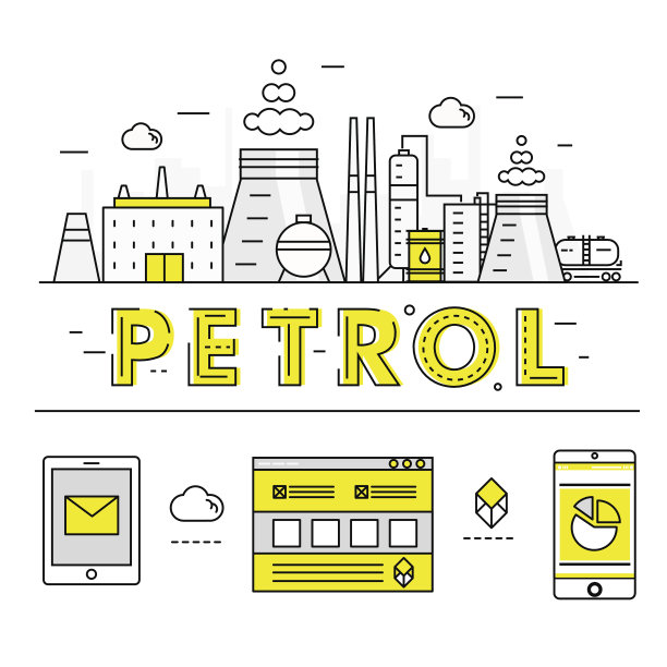 现代石油工业的细块线和平面图标组成图片下载