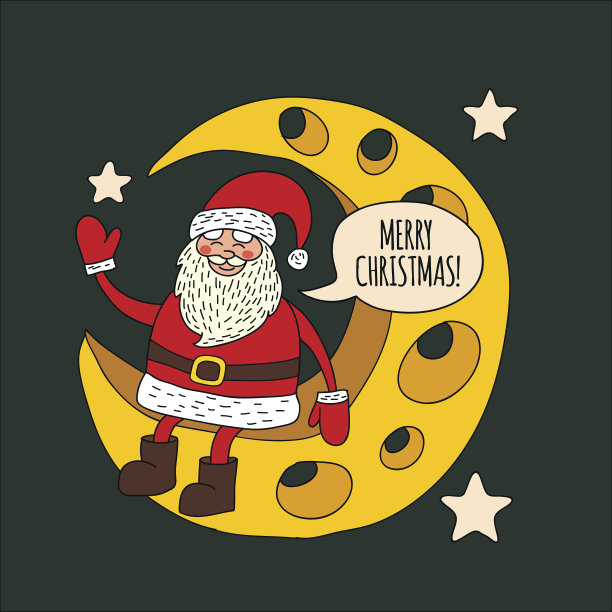 圣诞老人和月亮的形象。圣诞快乐图片下载